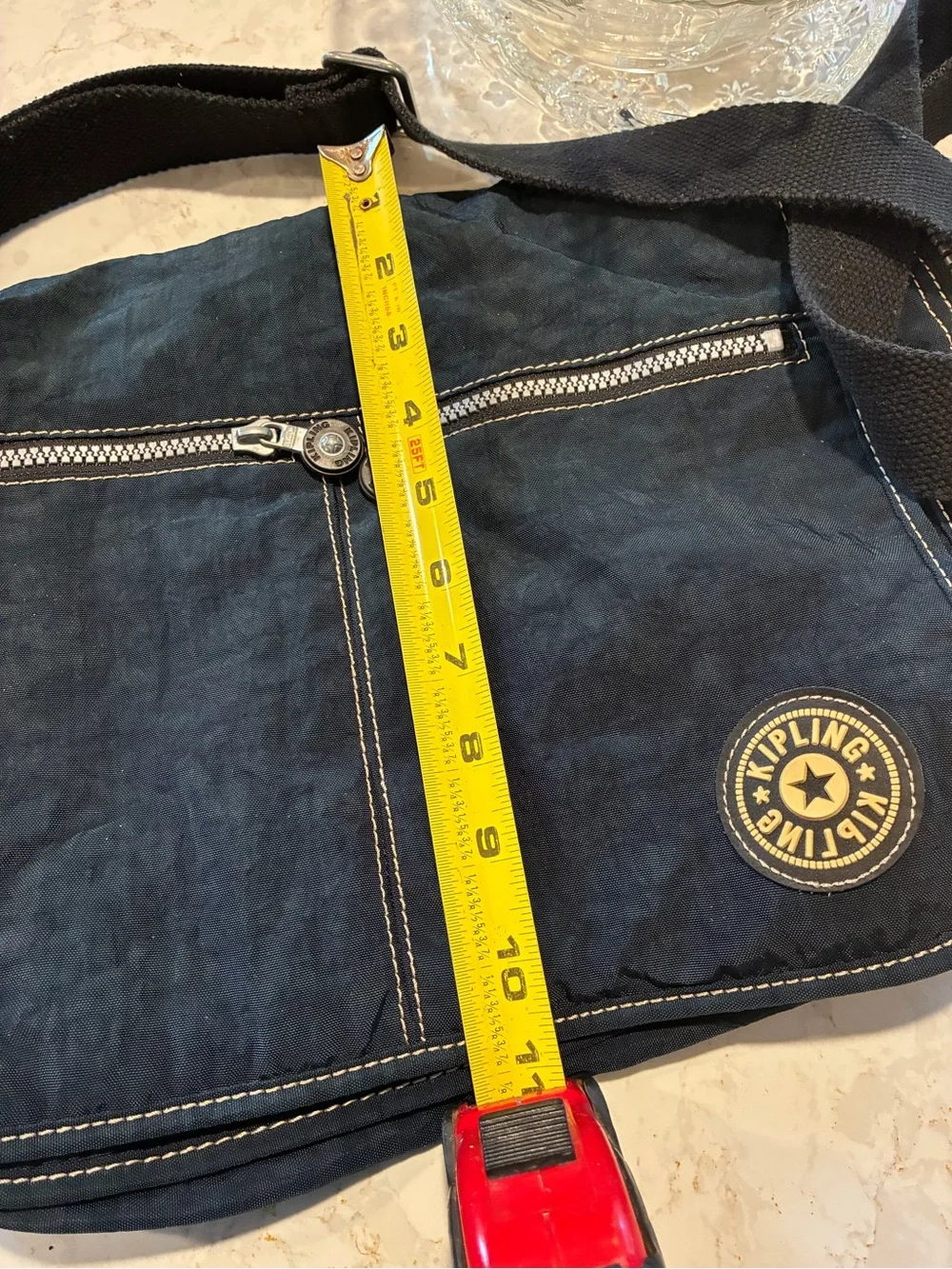 Kipling Navy Canvas Crossbody Messenger Bag with Front Zip Pockets